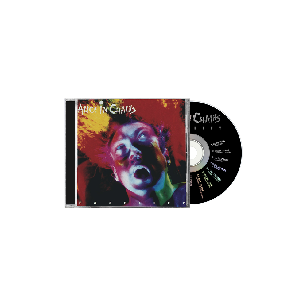 Facelift cd album from alice in chains official store with vibrant artwork and black disc showing white track listing