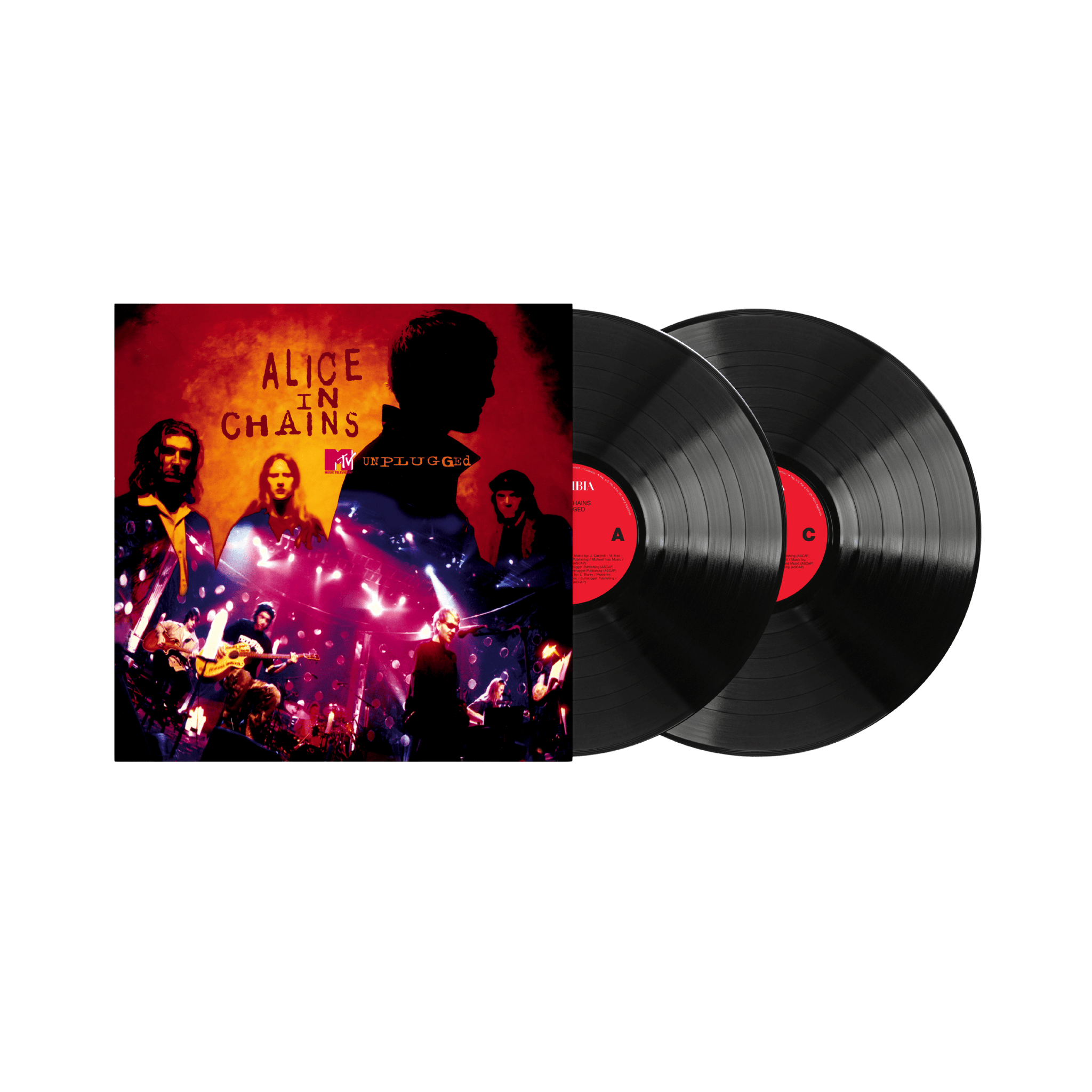 Alice in Chains mtv unplugged live album 2lp double vinyl set with vibrant red and black cover featuring band on stage