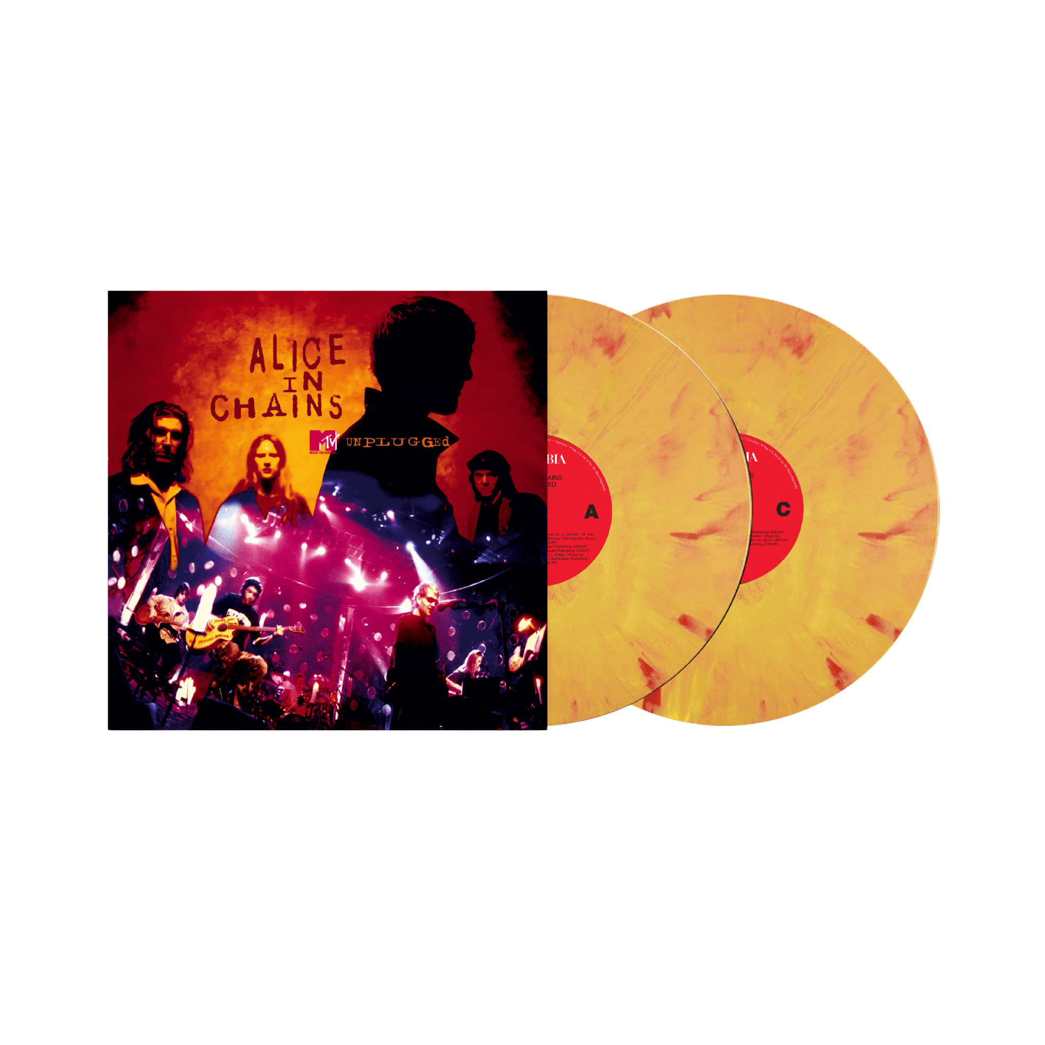 Alice in chains mtv unplugged vinyl double record set with translucent yellow and red marbled discs solar flare edition