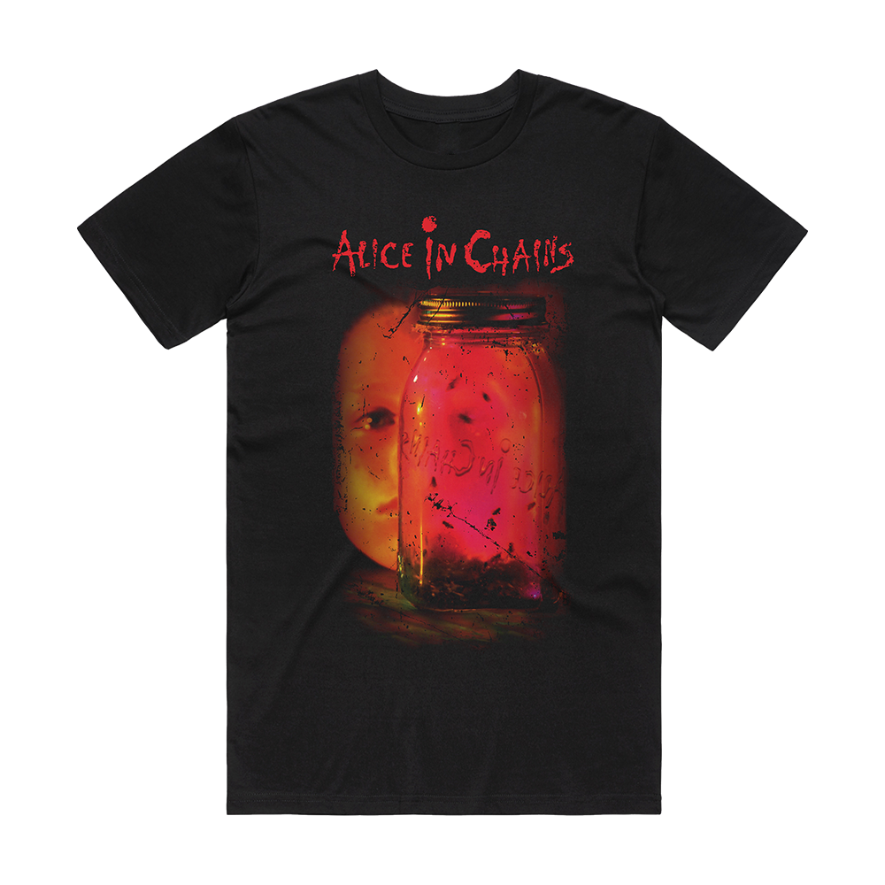 Official Alice in Chains Merchandise. 100% black cotton t-shirt featuring the Jar of Flies album art printed on the front.